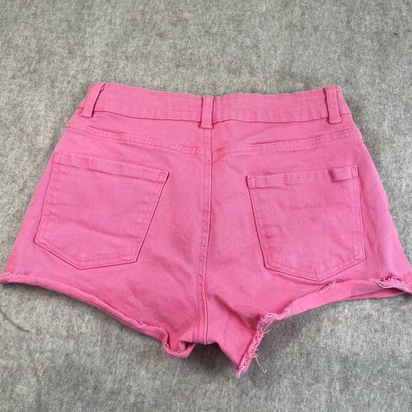 Primark Cares Pink Denim Shorts | Raw Frayed Hem Size 6 - Picture 2 of 5